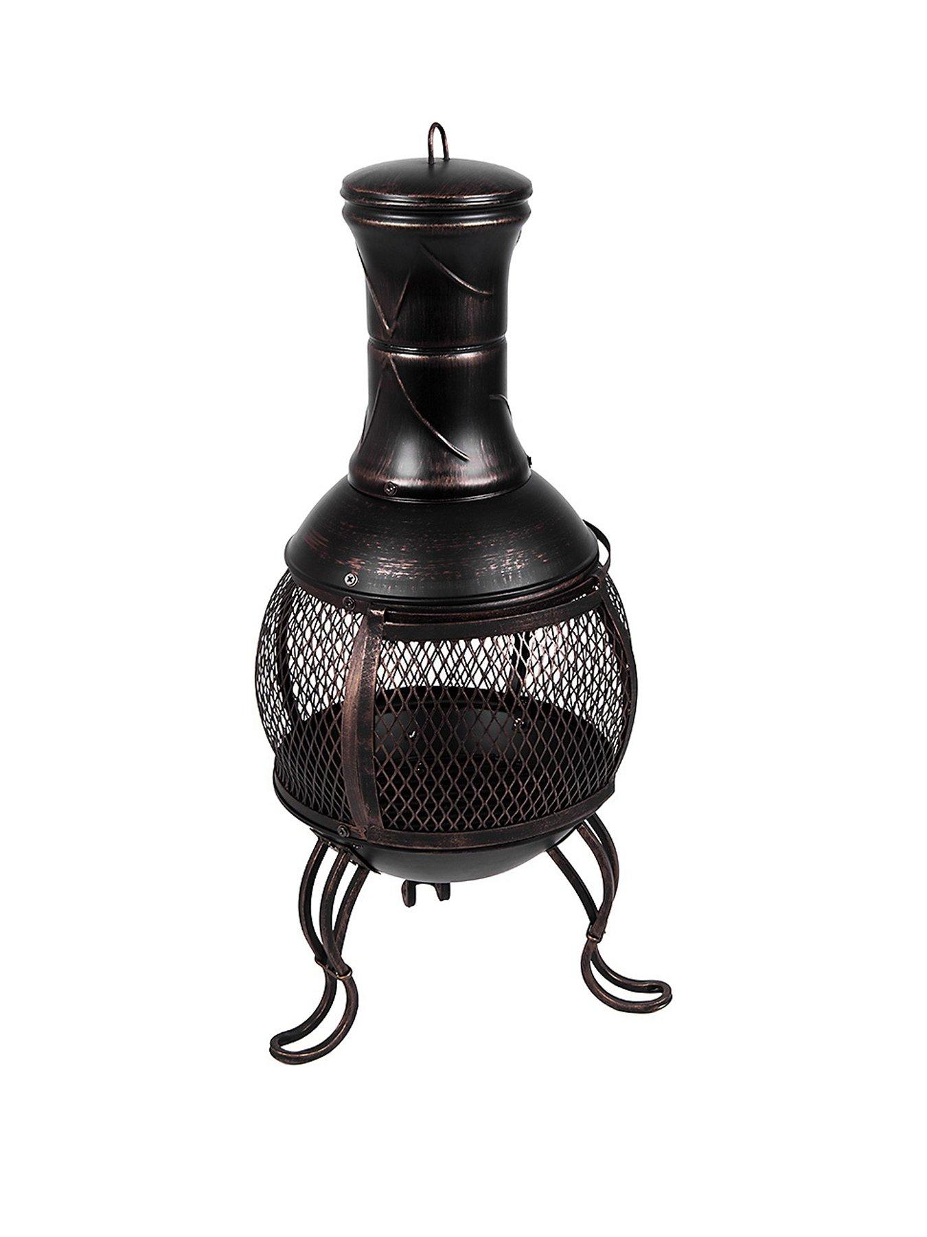 Product photograph of Fire Vida Black And Gold Steel Chimenea from very.co.uk
