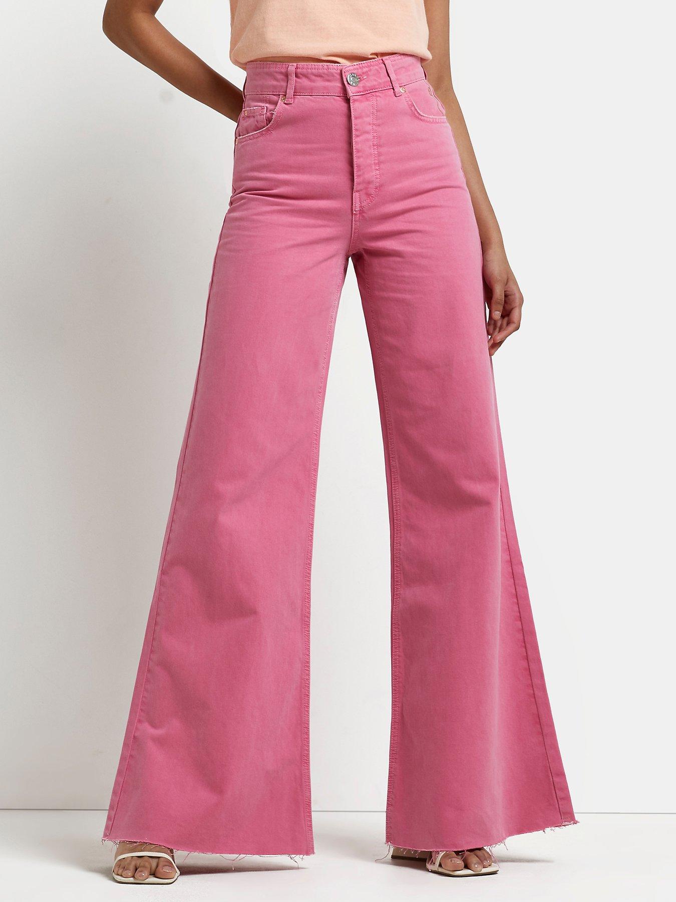 River Island High Waisted Ultra Flared Jeans - Pink | very.co.uk