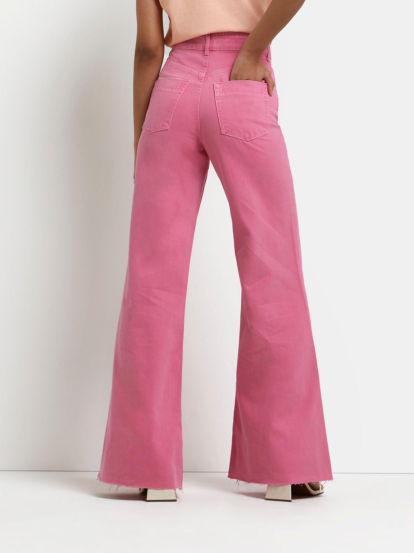 River Island High Waisted Ultra Flared Jeans - Pink | very.co.uk