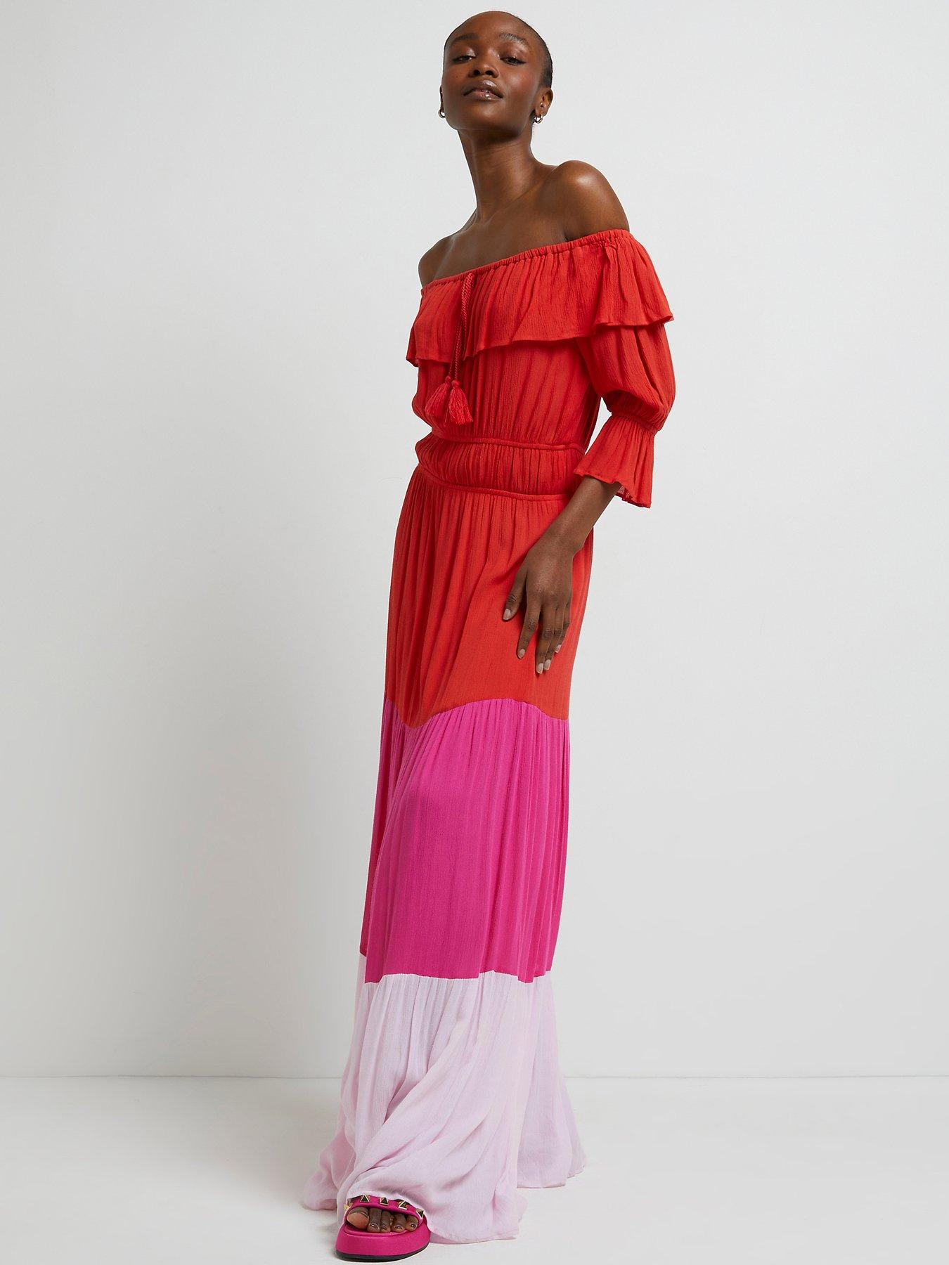 Pink bardot hotsell maxi dress