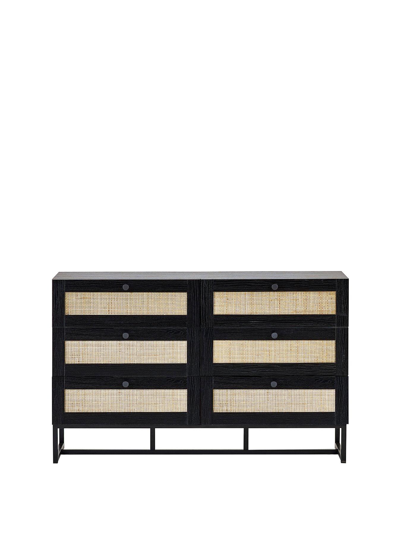Julian Bowen Kleiderschrank Padstow – Schwarz, Rattanfronten, 190x80x56 Cm