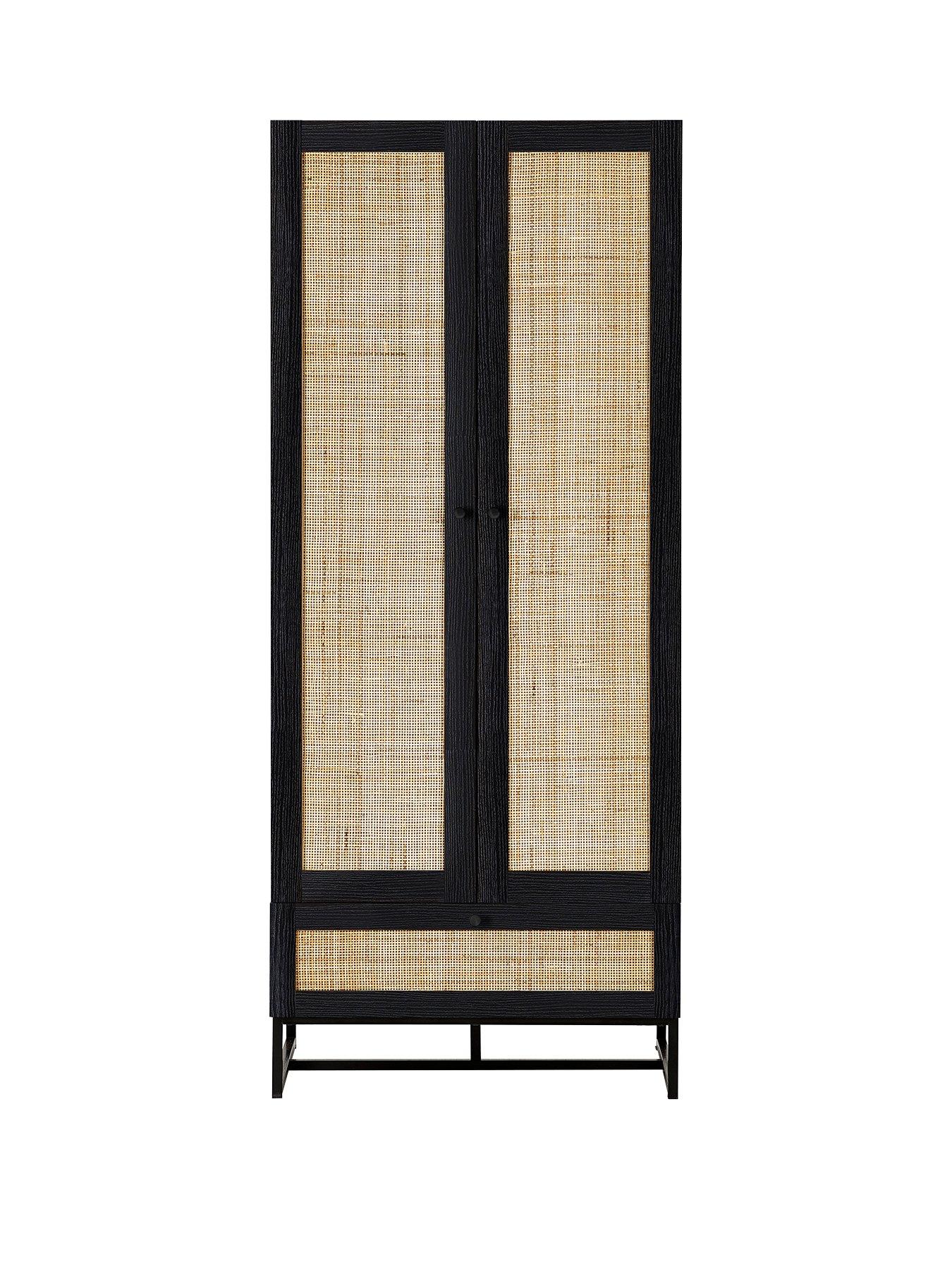 Julian Bowen Kleiderschrank Padstow – Schwarz, Rattanfronten, 190x80x56 Cm