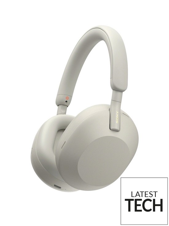 front image of sony-wh-1000xm5-noise-cancelling-over-ear-headphones-30-hours-battery-life-optimised-for-alexa-and-google-assistant-with-built-in-mic-silver