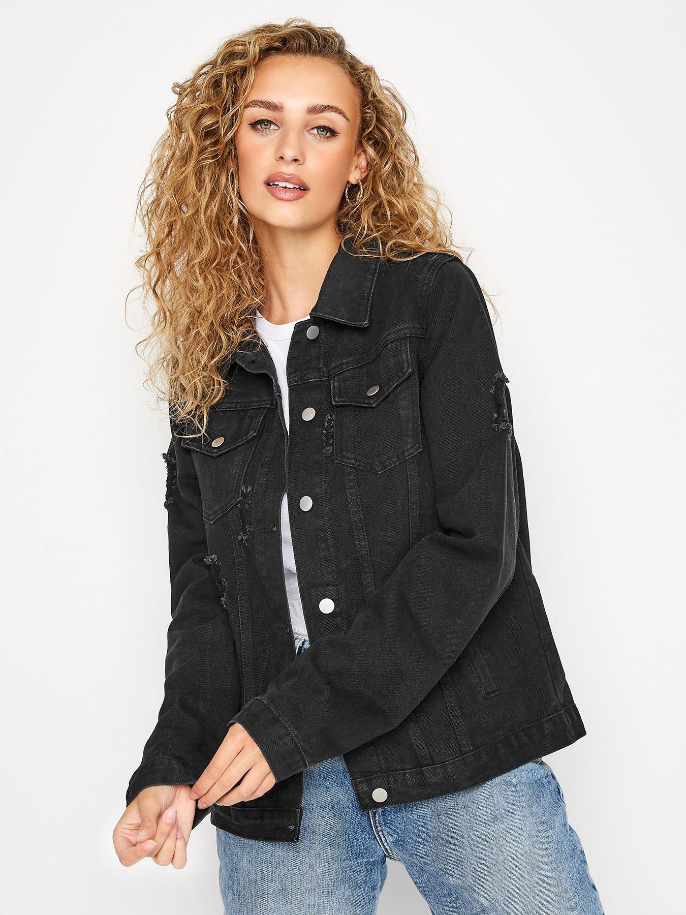 Long Tall Sally Distressed Denim Jacket Black