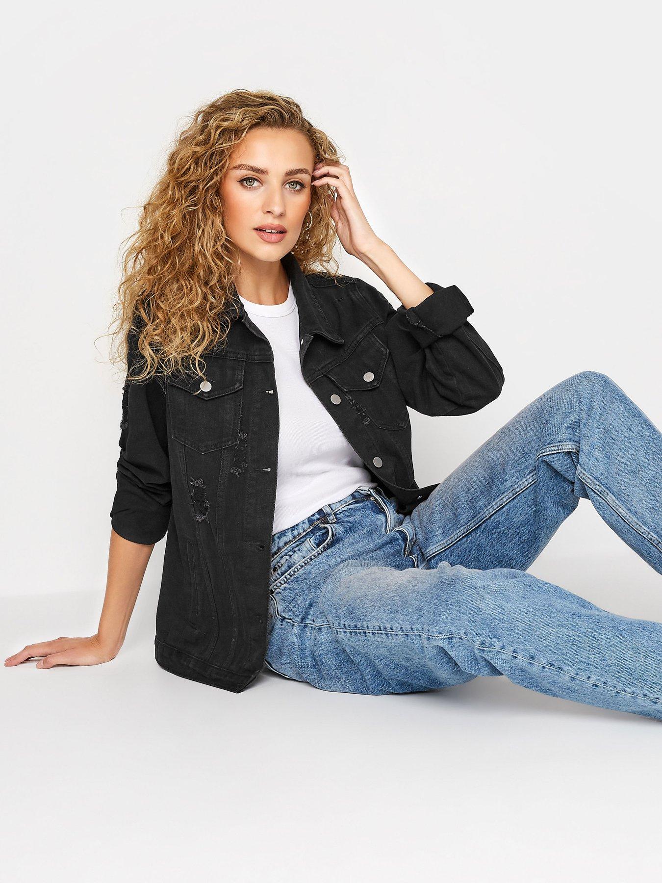 Long Tall Sally Distressed Denim Jacket Black Very