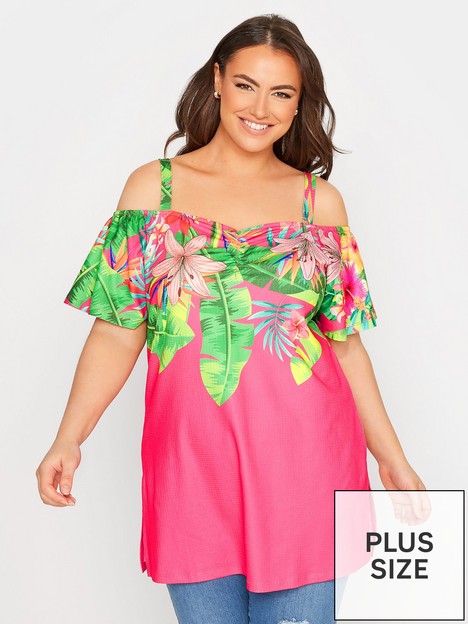 yours-tropical-floral-bardot-top-pink