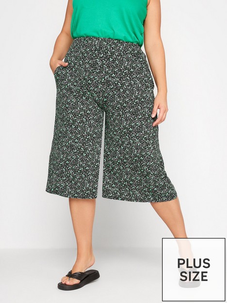 yours-floral-print-jersey-culottes-black