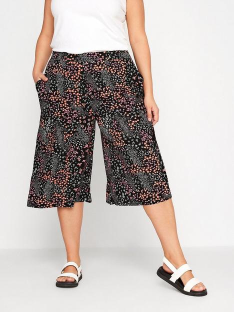 yours-floral-print-jersey-culottes-black