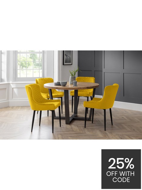 julian-bowen-brooklyn-120-cm-round-dining-table-4-luxe-chairs-oakmustard