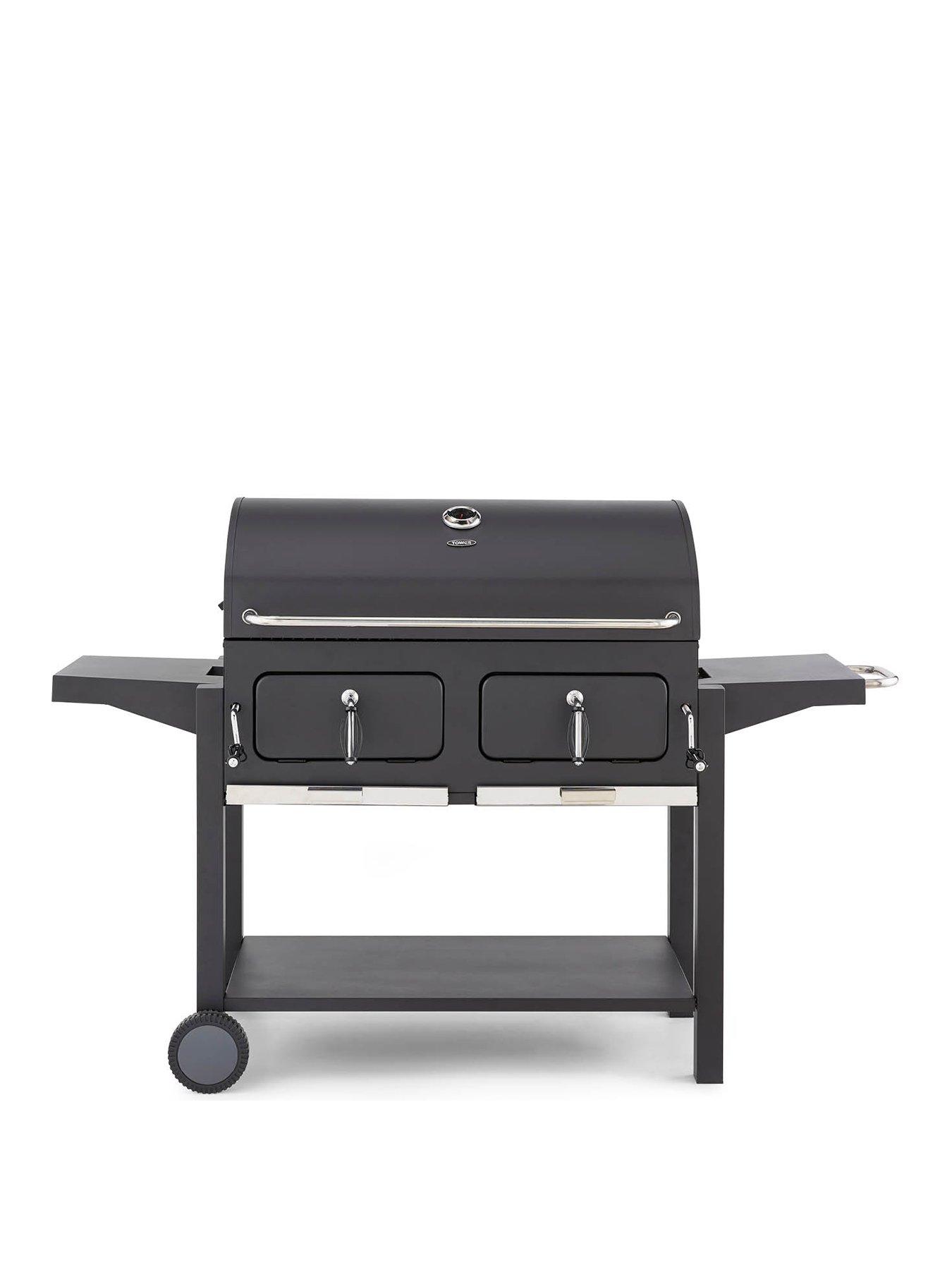 Tower Ignite Duo XL BBQ Grill with Adjustable Charcoal Grill and Temperature Gauge, Black, T978510