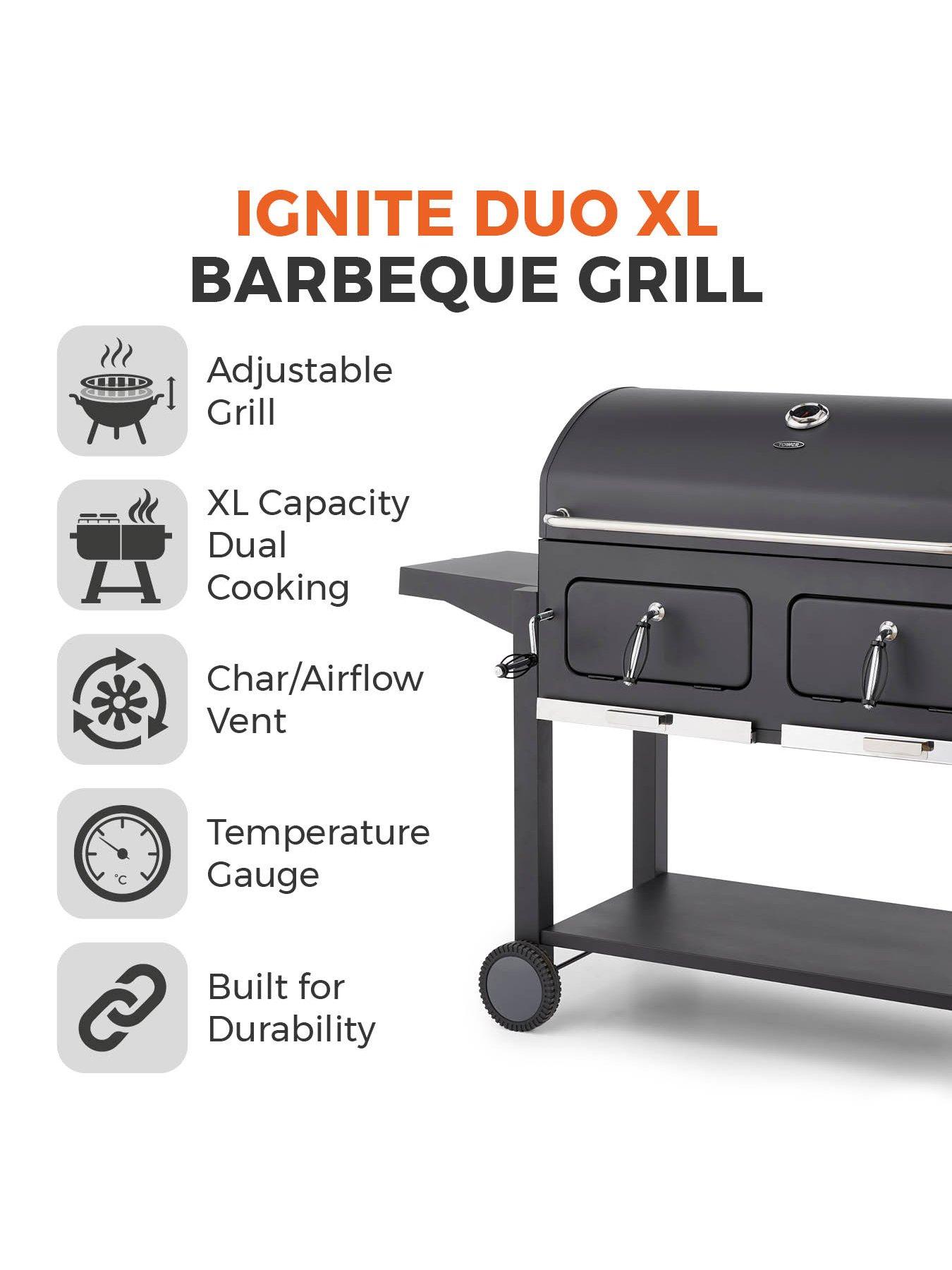 Image 2 of 6 of Tower Ignite Duo XL BBQ Grill with Adjustable Charcoal Grill and Temperature Gauge, Black, T978510
