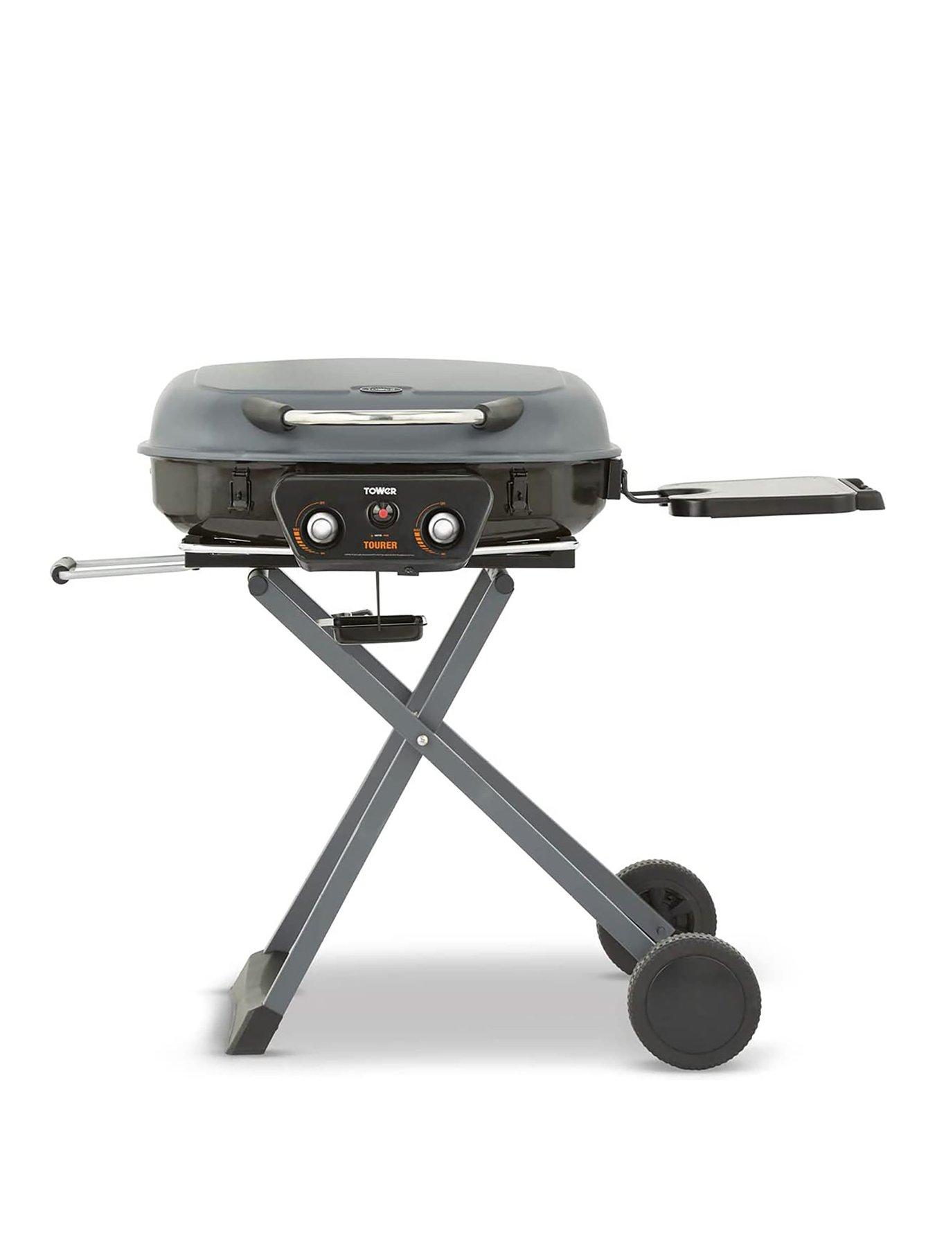 Tower Tourer Two Burner Gas Bbq, Portable Design, Porcelain Enamel Coated Steel Wire Grill, Grey, T978522