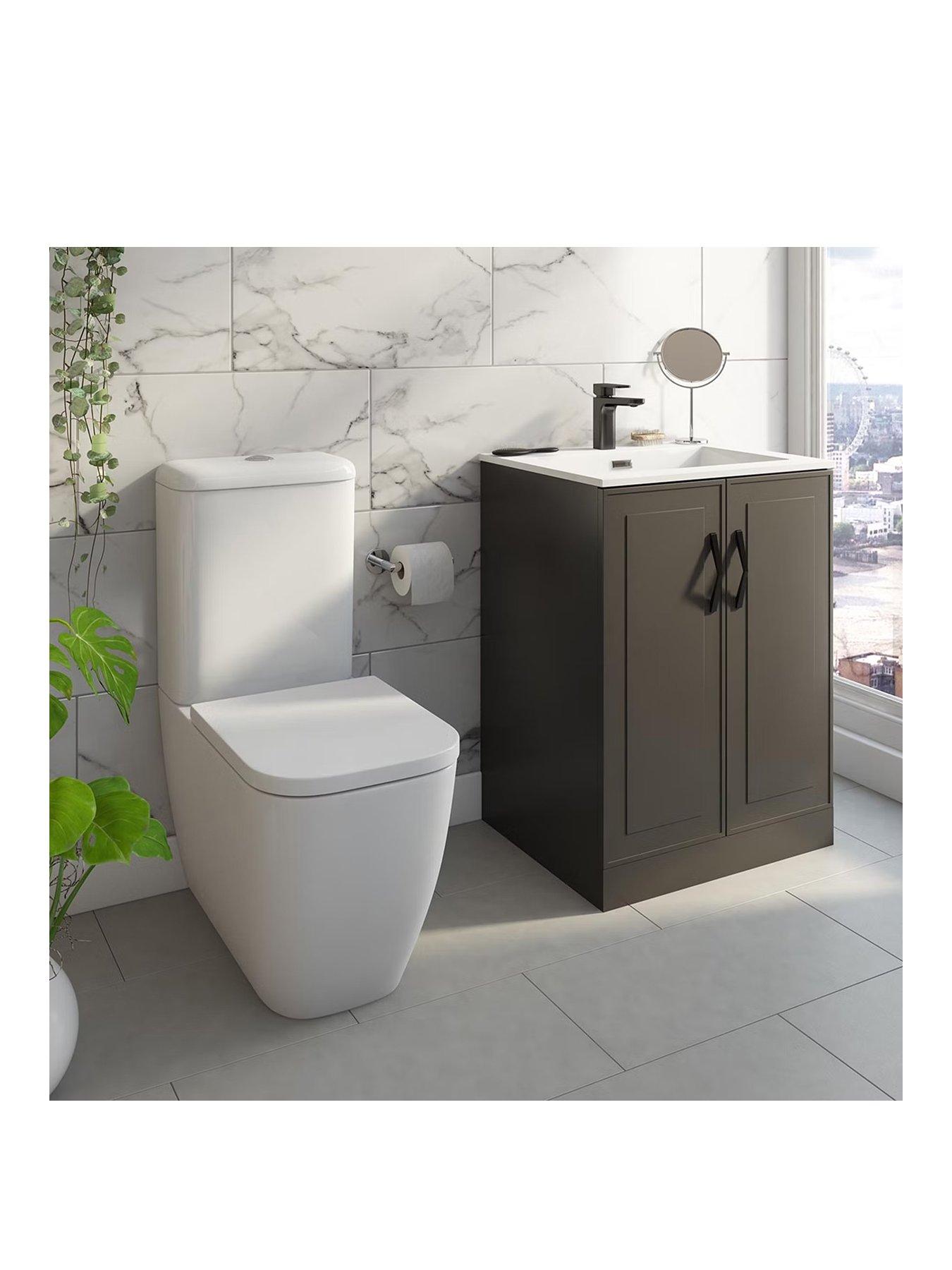 Product photograph of Mode Bathrooms By Victoria Plum Meier Grey Vanity Unit With Black Handles And Round Close Coupled Toilet Set 600mm from very.co.uk