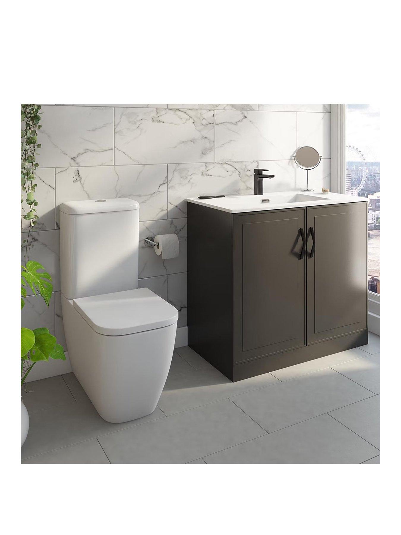 Product photograph of Mode Bathrooms By Victoria Plum Meier Grey Vanity Unit With Black Handles And Round Close Coupled Toilet Set 900mm from very.co.uk