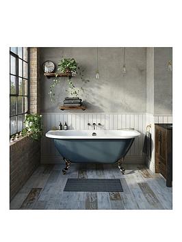 Product photograph of The Bath Co By Victoria Plum Dulwich Blue Back To Wall Freestanding Bath 1500 X 740 With Antique Bronze Ball And Claw Feet And Waste from very.co.uk