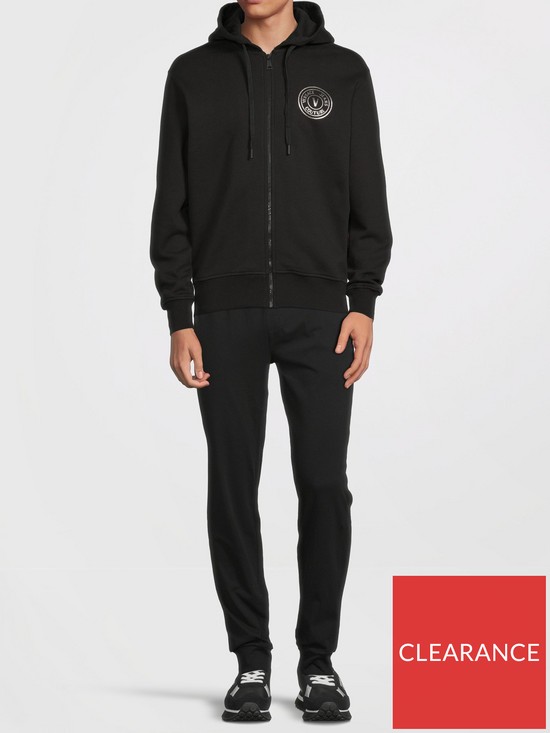 stillFront image of versace-jeans-couture-small-circle-logo-zip-through-hoodie-blacknbsp