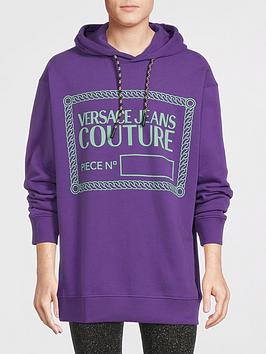 versace jeans couture large logo hoodie - purple