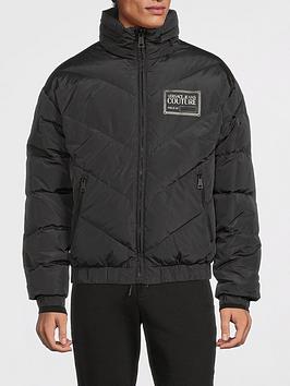 versace jeans couture padded logo jacket - black