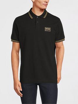 versace jeans couture logo patch polo shirt - black