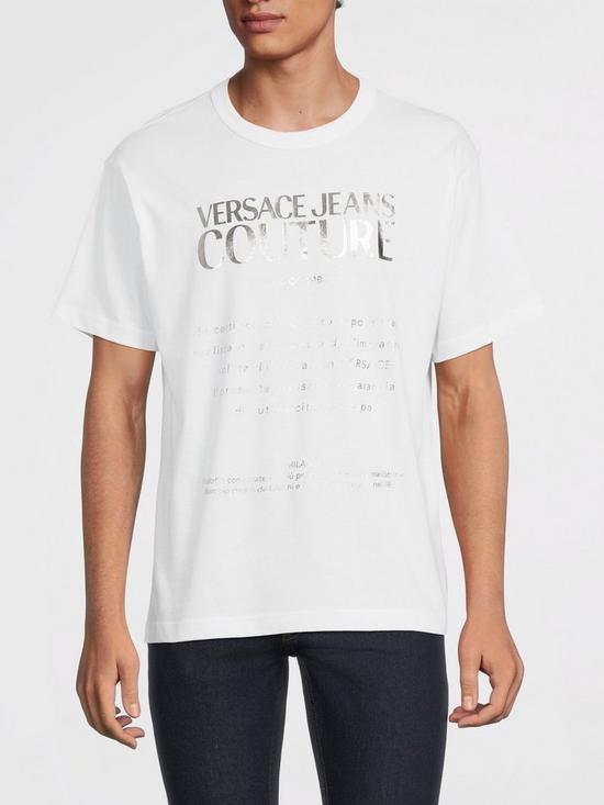 front image of versace-jeans-couture-label-logo-t-shirt-whitenbsp