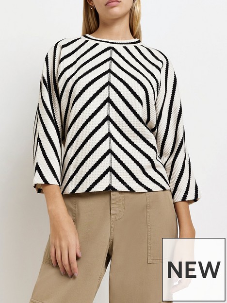 river-island-batwing-stripe-texture-top-navy