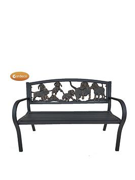 Product photograph of Gardeco Steel Framed Cast Iron Bench With Puppies from very.co.uk