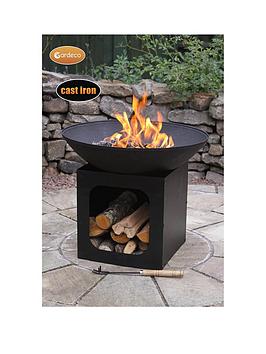 Product photograph of Gardeco Isla Large Cast Iron Fire Bowl With Log Store from very.co.uk