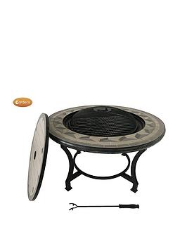 Gardeco Tile Mosaic Fire Bowl Table Inc Bbq Grill And Matching Closing Lid, In Contemporary Grey