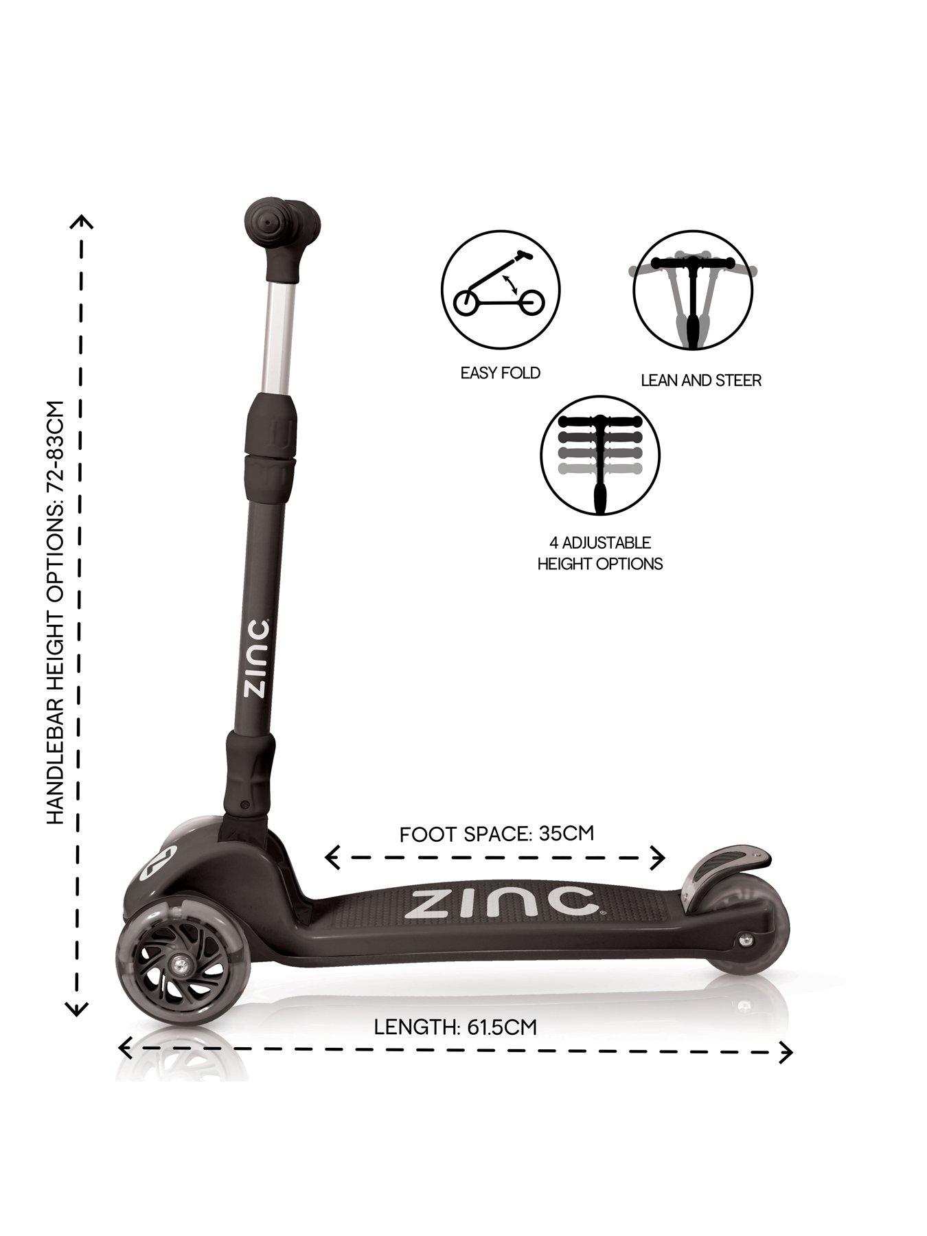 Image 4 of 4 of Zinc Three Wheeled Folding Light Up T-motion Scooter (Black)