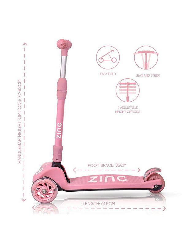 Image 4 of 4 of Zinc Three Wheeled Folding Light Up T-motion Scooter (Blush Pink)