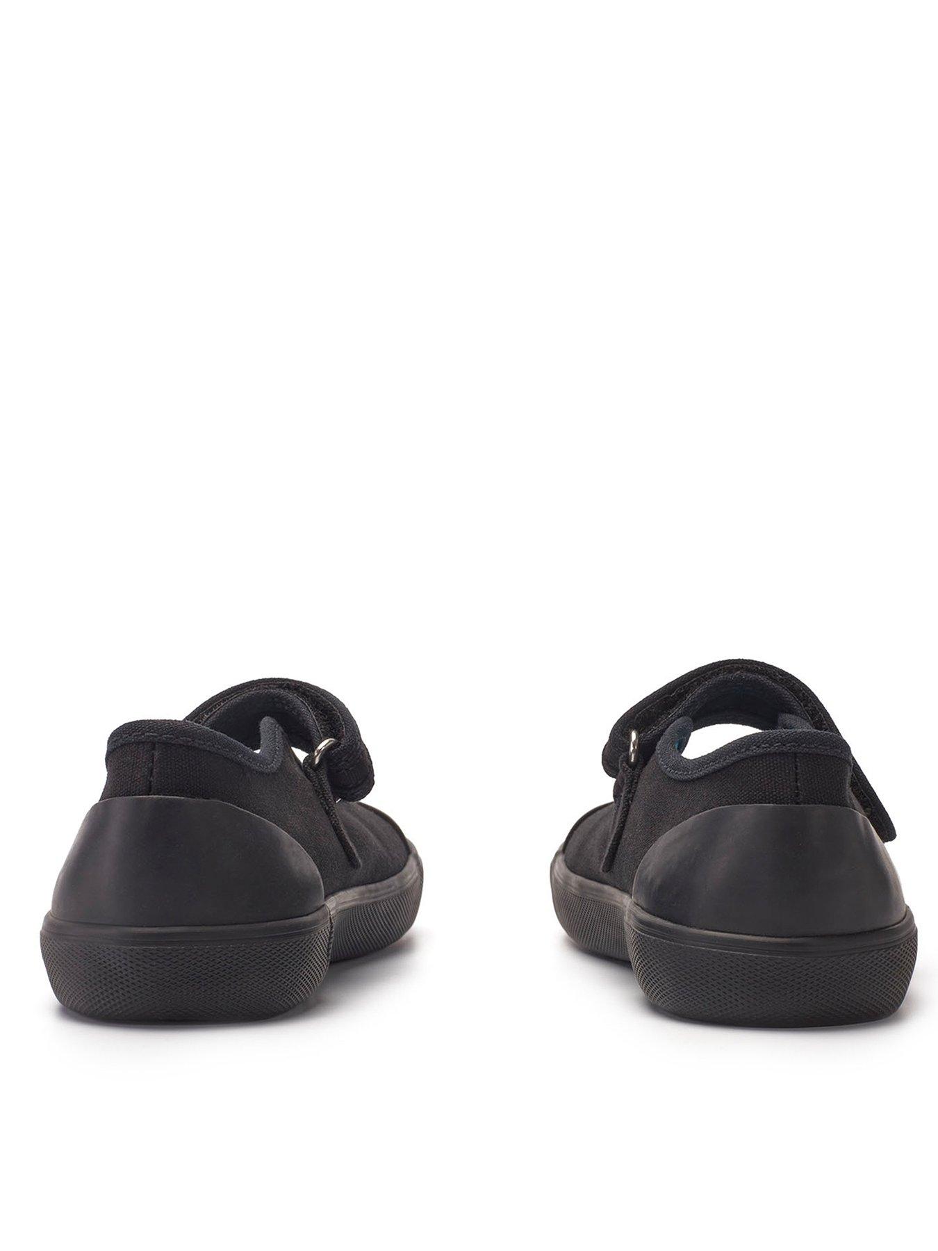 Hop Hop Girls Black Mary Jane Easy Riptape Durable Toe Protection School Canvas Plimsolls Black
