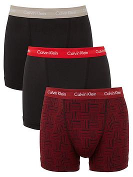 calvin klein 3 pack cotton stretch trunks - black/burgundy print