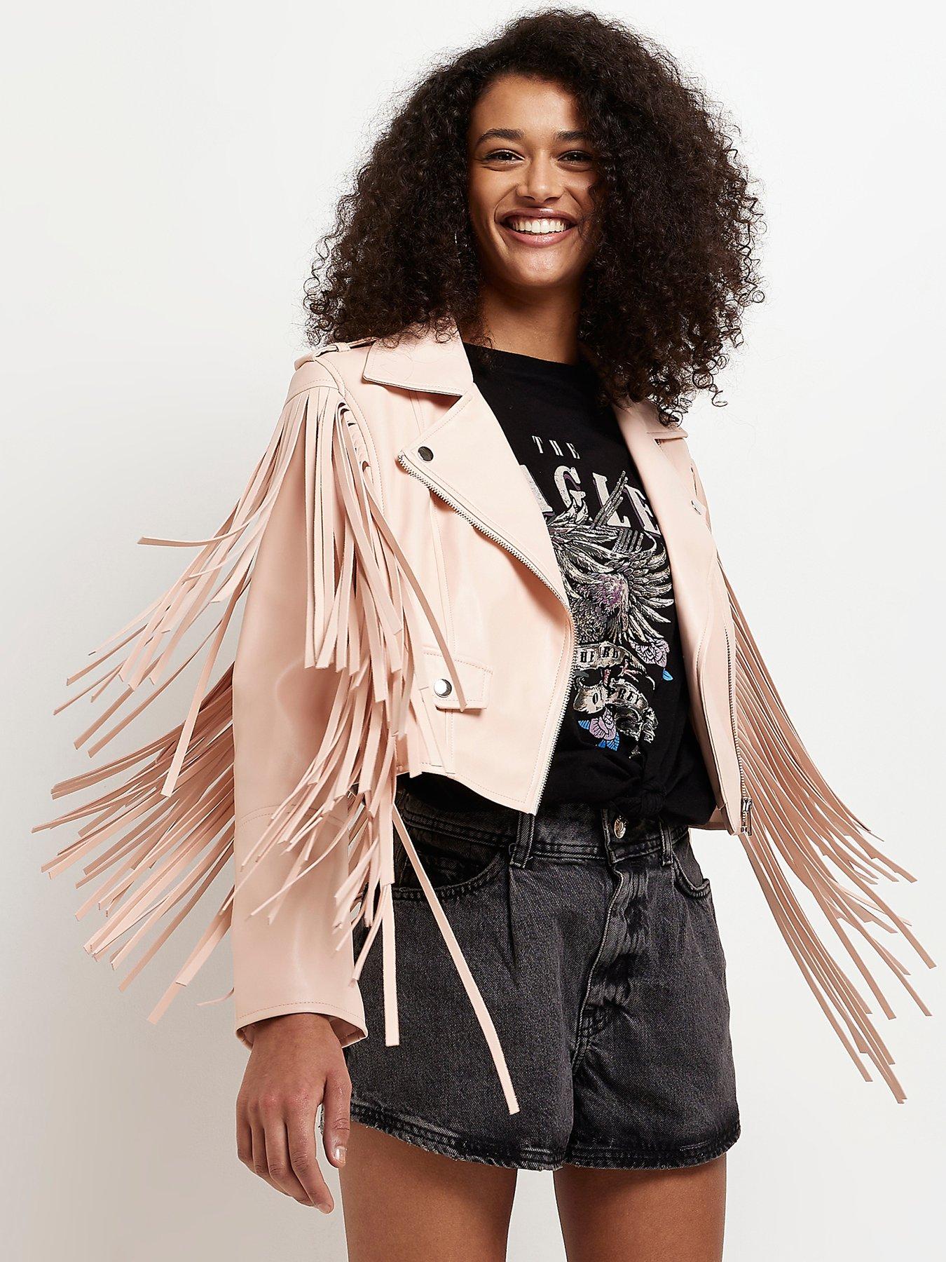 Pink fringe jacket hotsell