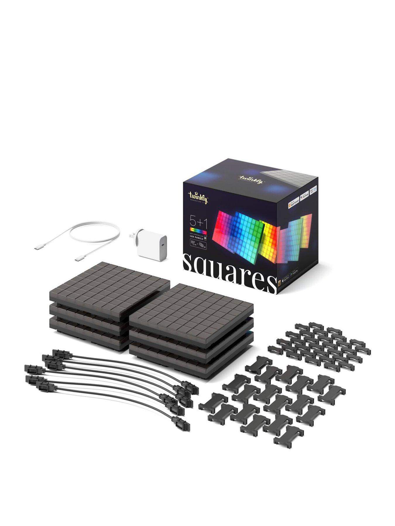 Product photograph of Twinkly Squares Starter Pack Smart App-controlled Led Panels With 64 Rgb 16 Million Colours Pixels With 1 Master Tile 5 Extensions Ip20 from very.co.uk