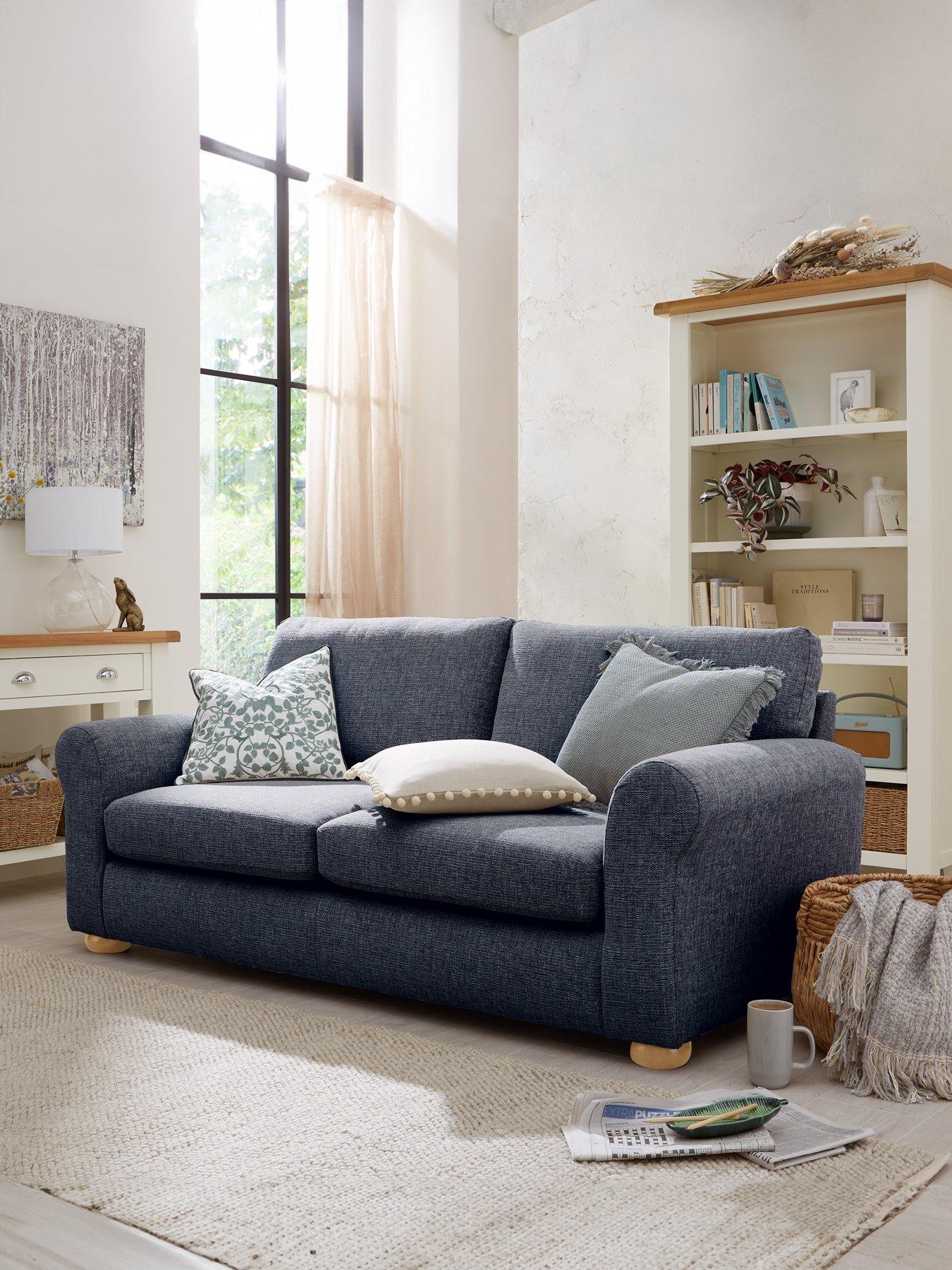 Product photograph of Very Home Bailey Fabric 3 Seater Sofa - Navy from very.co.uk