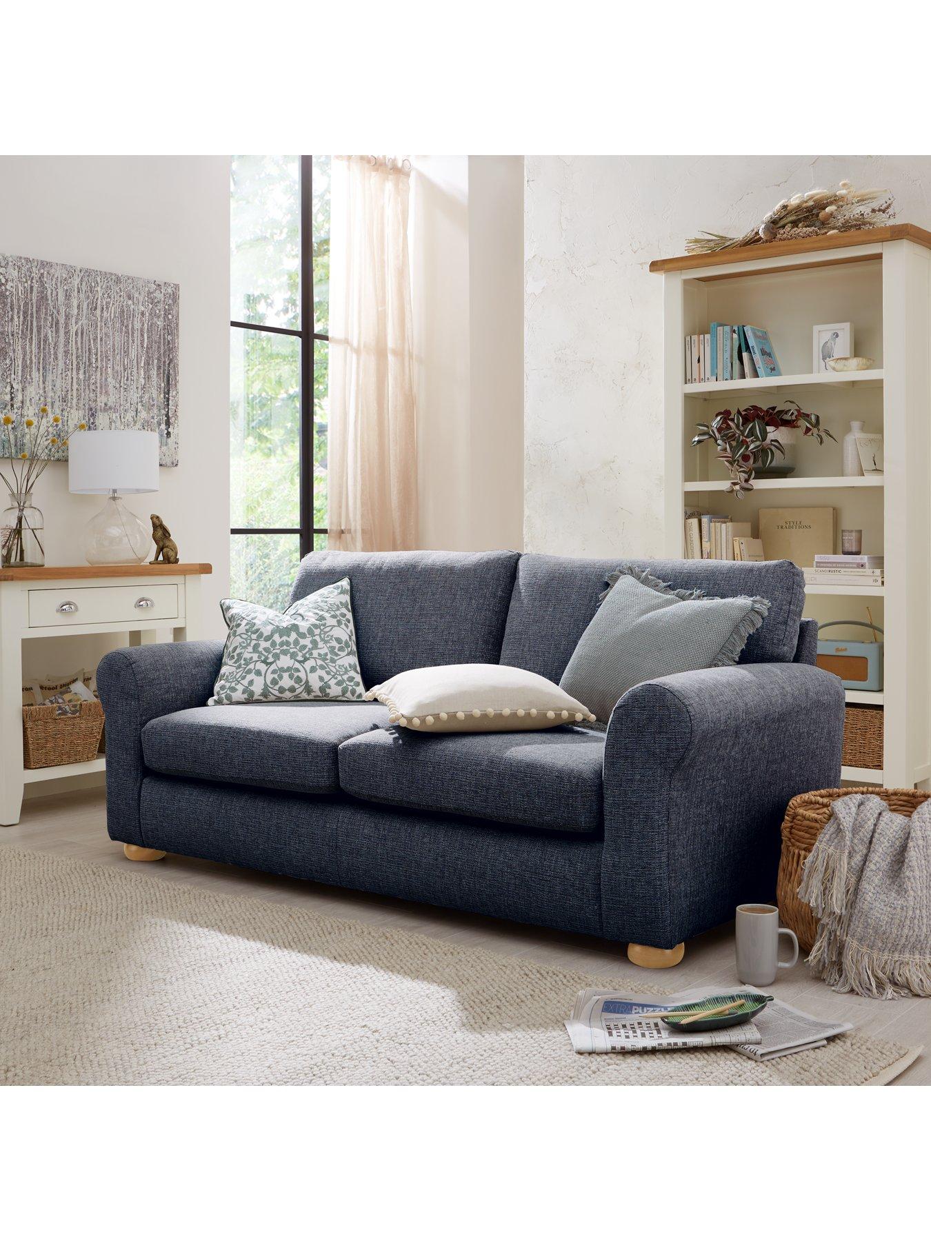 Product photograph of Very Home Bailey Fabric 2 Seater Sofa - Navy from very.co.uk