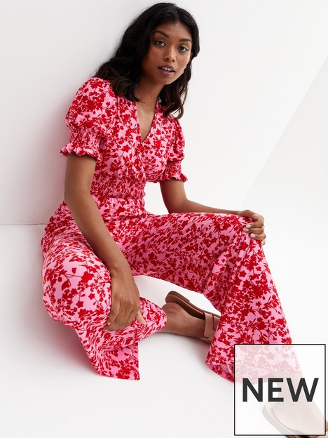 new-look-pink-floral-short-puff-sleeve-wide-leg-wrap-jumpsuit