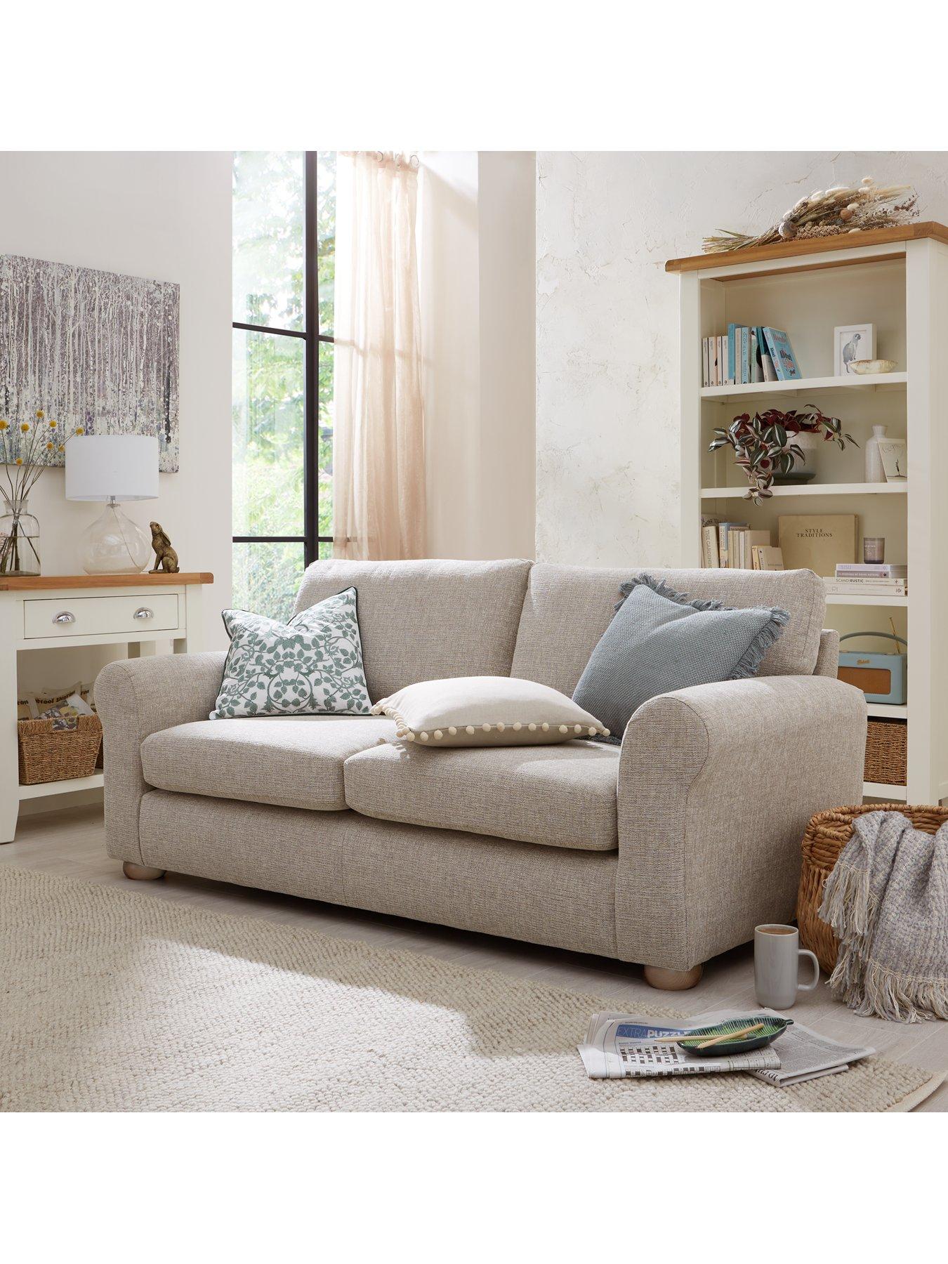 Product photograph of Very Home Bailey Fabric 3 Seater Sofa - Stone from very.co.uk