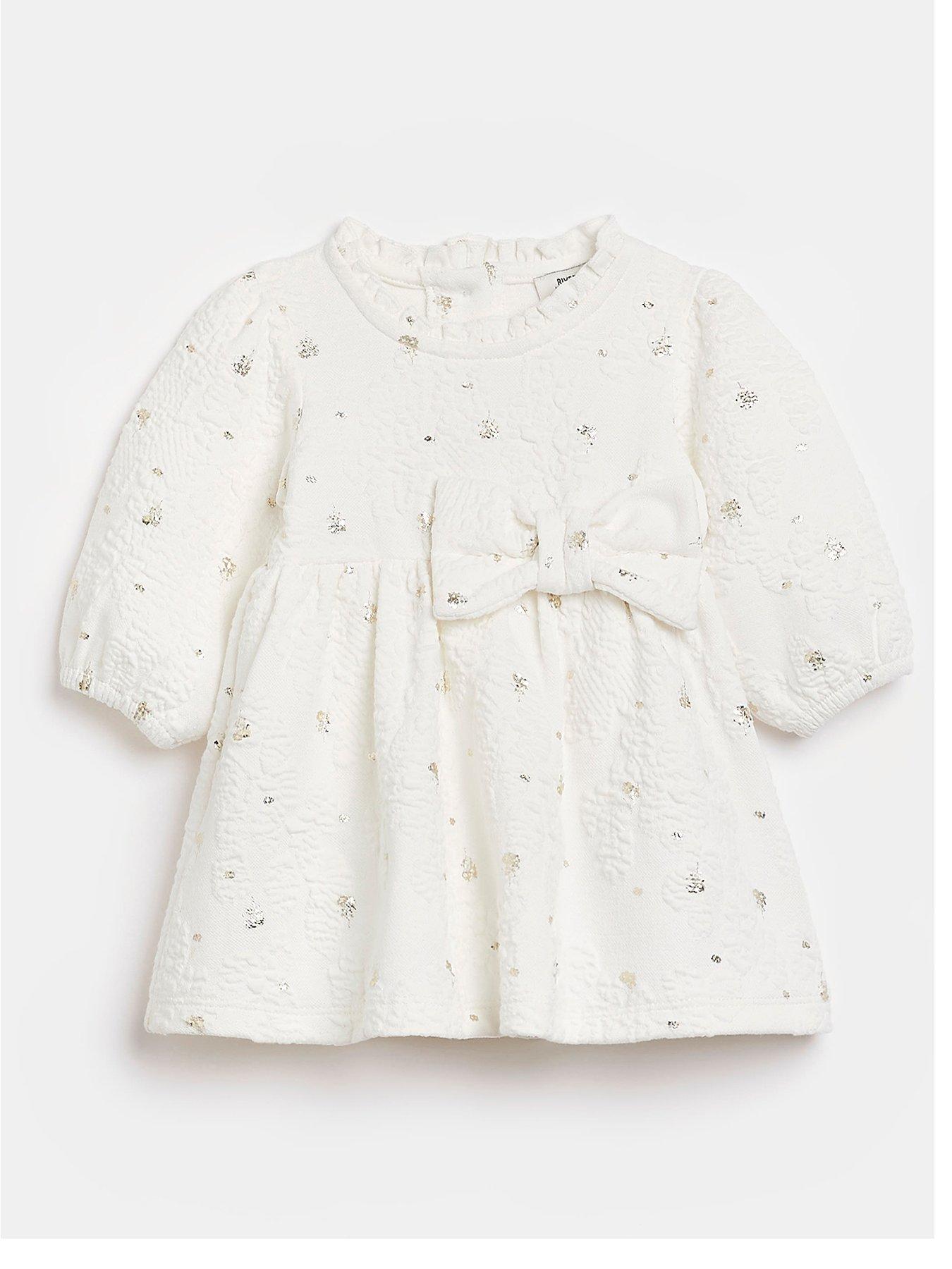 River Island Baby Baby Girls Jacquard Bow DressWhite very.co.uk