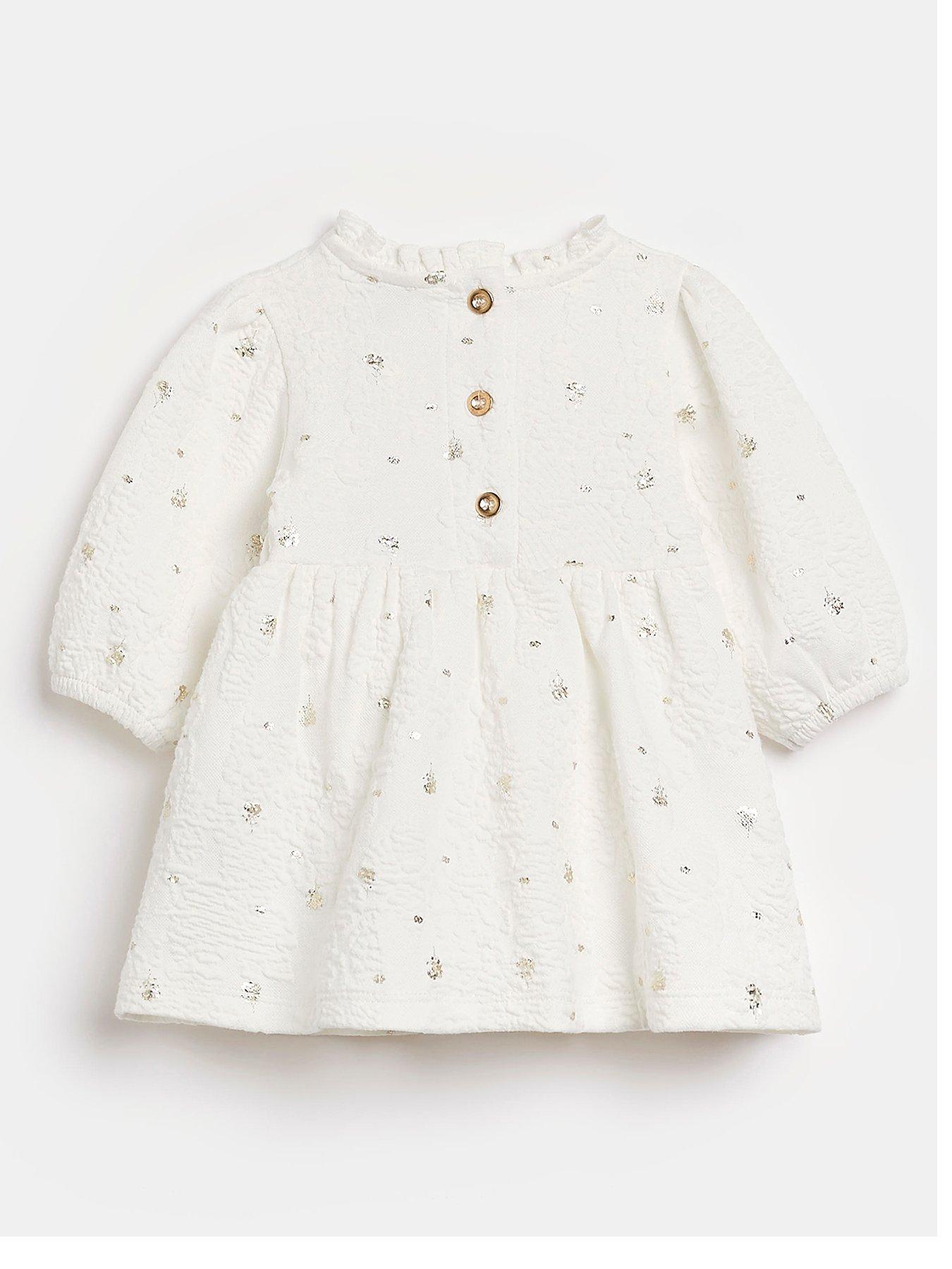 River Island Baby Baby Girls Jacquard Bow DressWhite very.co.uk
