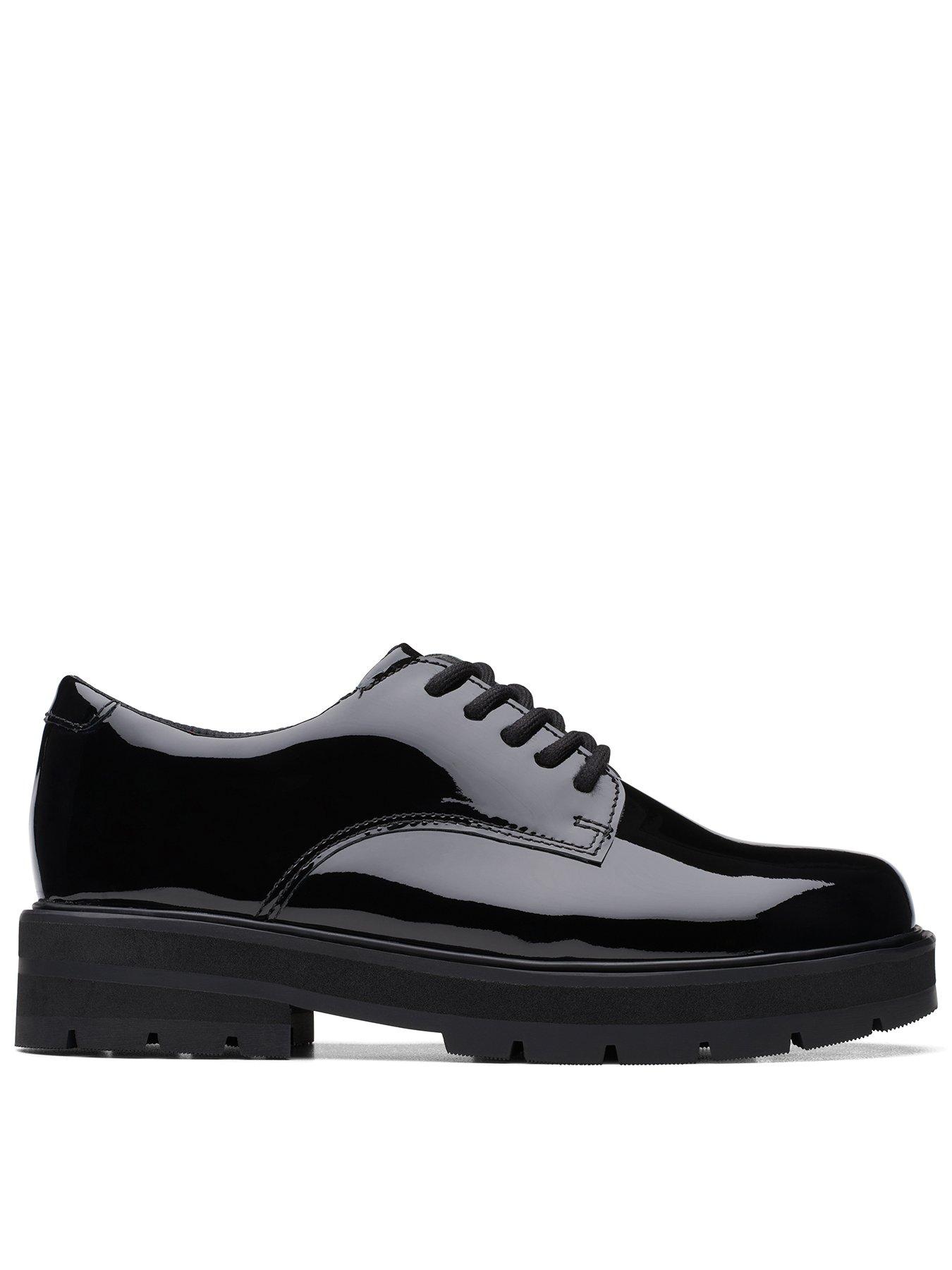 Clarks black patent outlet leather shoes