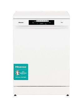 Product photograph of Hisense Hs643d60wuk 16-place Freestanding Dishwasher With Cutlery Tray - White from very.co.uk