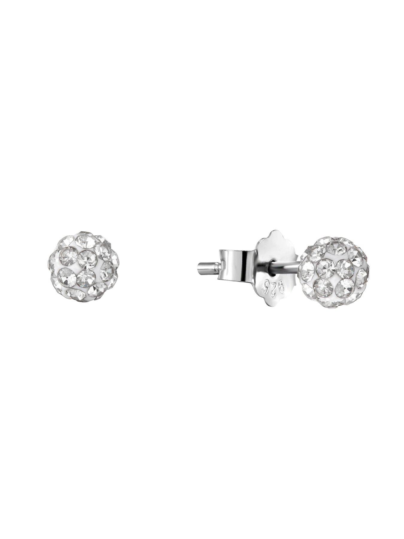 Image 3 of 7 of The Love Collection Sterling Silver Crystal 3 pack - 4mm Glitterball Studs, 6mm Heart Studs &amp; 14mm Hoops With Slider