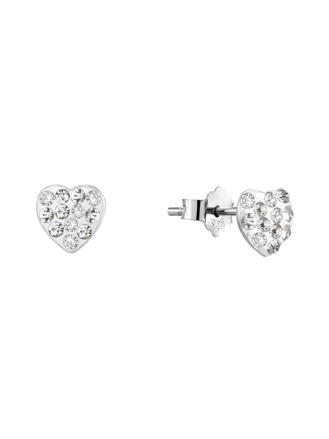Image 5 of 7 of The Love Collection Sterling Silver Crystal 3 pack - 4mm Glitterball Studs, 6mm Heart Studs &amp; 14mm Hoops With Slider