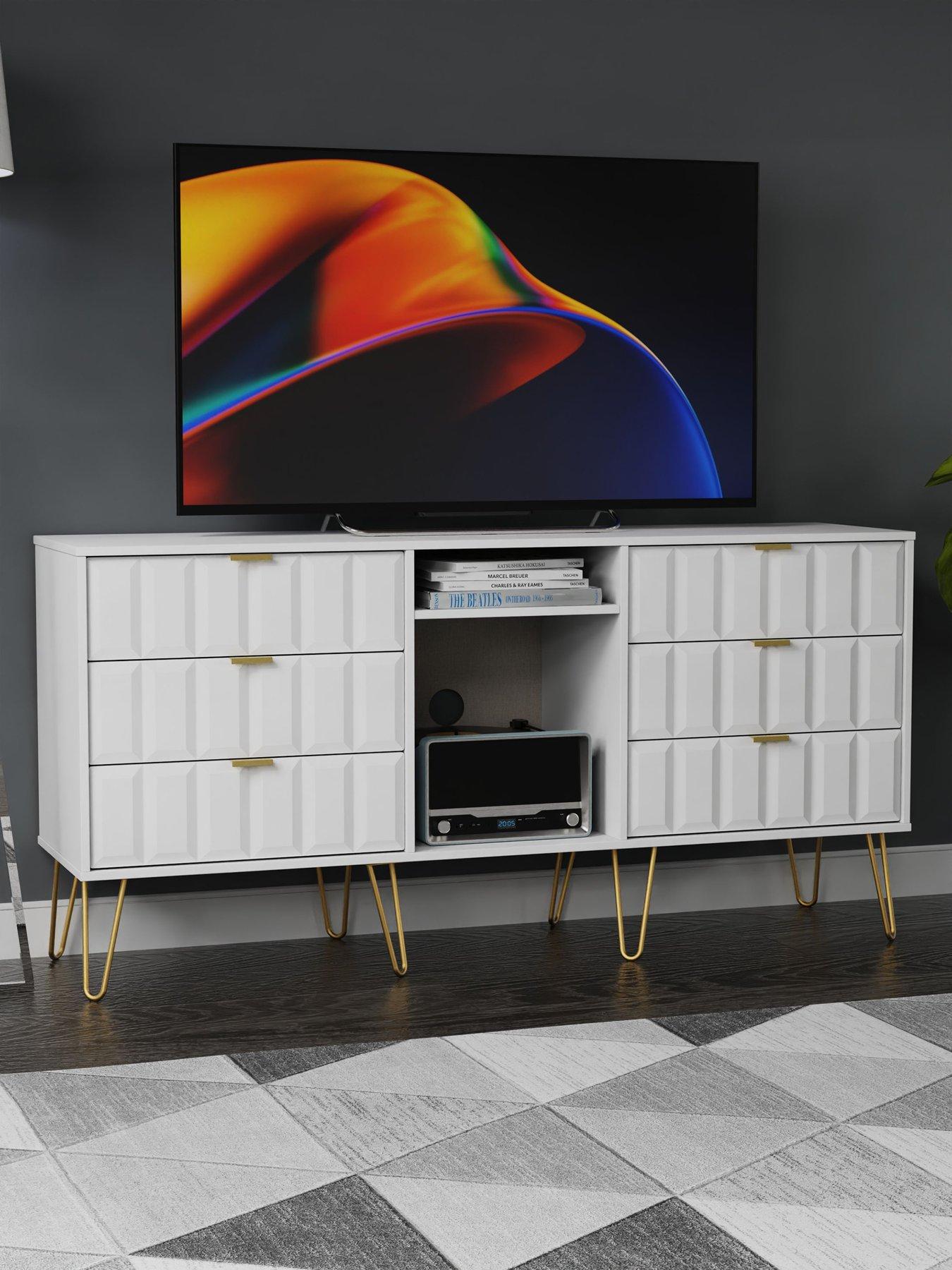 Swift Cube Ready Assembled 6 Drawer Tv Unit/Sideboard - Fits Up To 65 Inch Tv - White - Fsc Certified