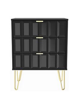 Product photograph of Swift Cube Ready Assembled 3 Drawer Midi Sideboard - Black from very.co.uk