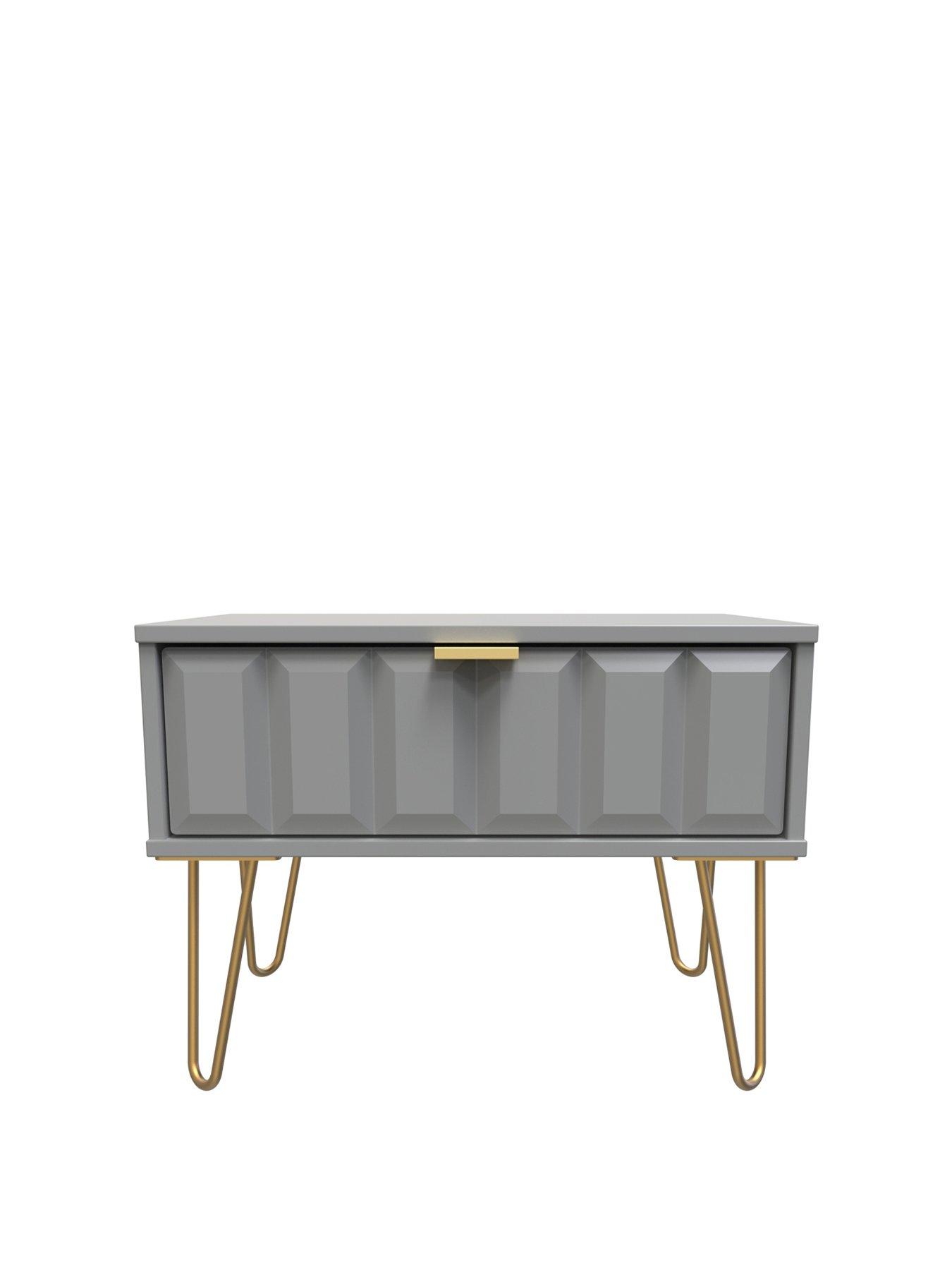 Cube Ready Assembled 1 Drawer Lamp Table Grey FSC Certified
