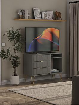 Product photograph of Swift Cube Ready Assembled 3 Drawer Tv Unit - Fits Up To To 48 Inch Tv - Grey - Fsc Reg Certified from very.co.uk