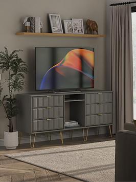 Swift Cube Ready Assembled 6 Drawer Tv Unit/Sideboard - Fits Up To 65 Inch Tv - Grey