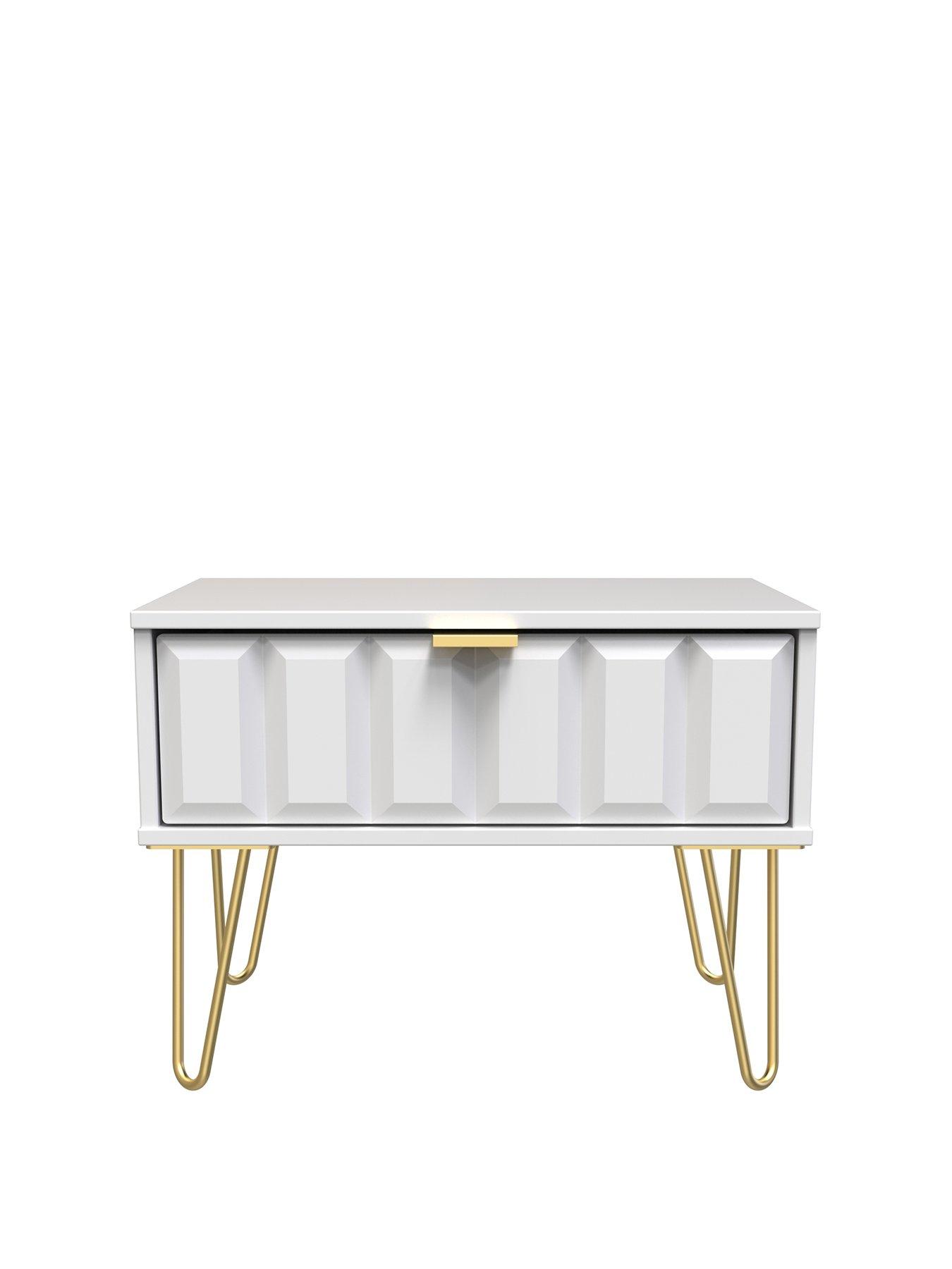Product photograph of Swift Cube Ready Assembled 1 Drawer Lamp Table - White from very.co.uk
